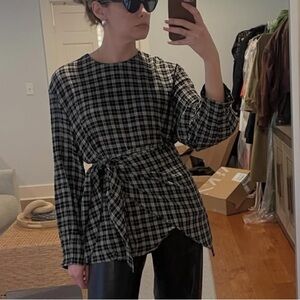 ZARA ZW COLLECTION PLAID SCARF SHIRT - TWO WAY LONG SLEEVE TOP WITH BANDANA